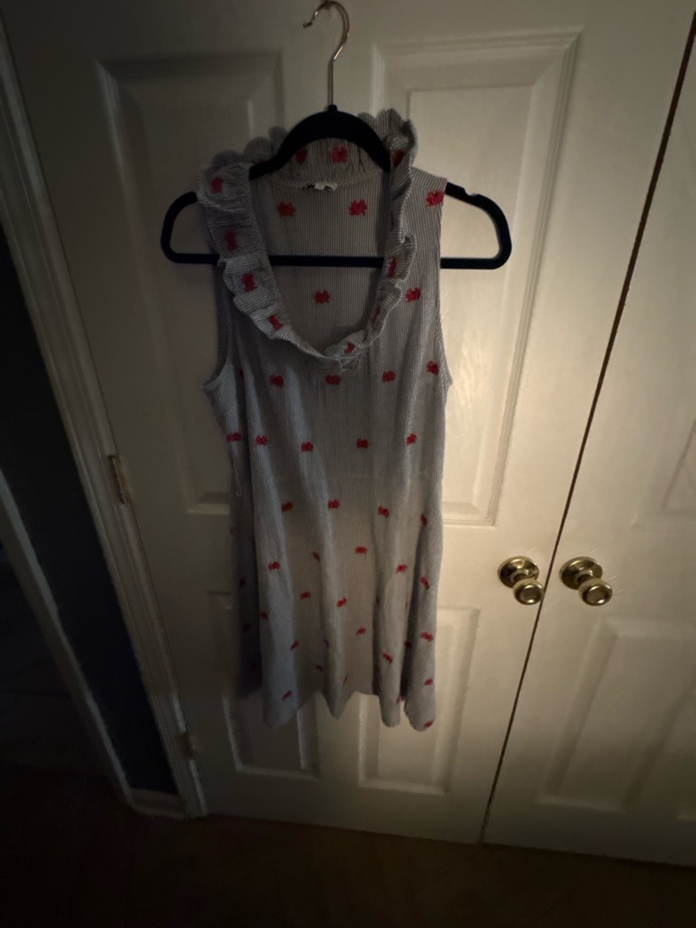 crown & ivy Navy Striped Top with Red Crab Embroidery